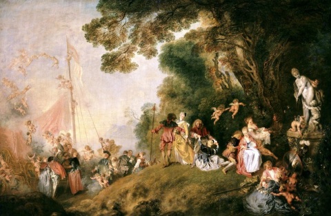 Pilgrimage from Cythera or Departure from the Island of Cythera(1717)Oil on canvas. 4ft.3in. x  6ft. 4in.Louvre, Paris